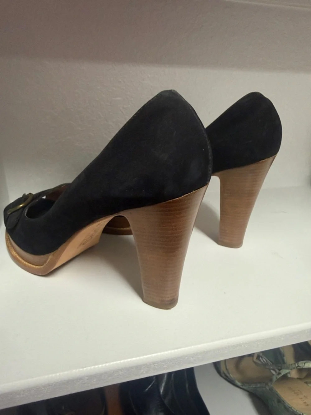 Michael Kors Black Suede Open-Toe Platform Wedges with Buckle - Picture 9 of 16